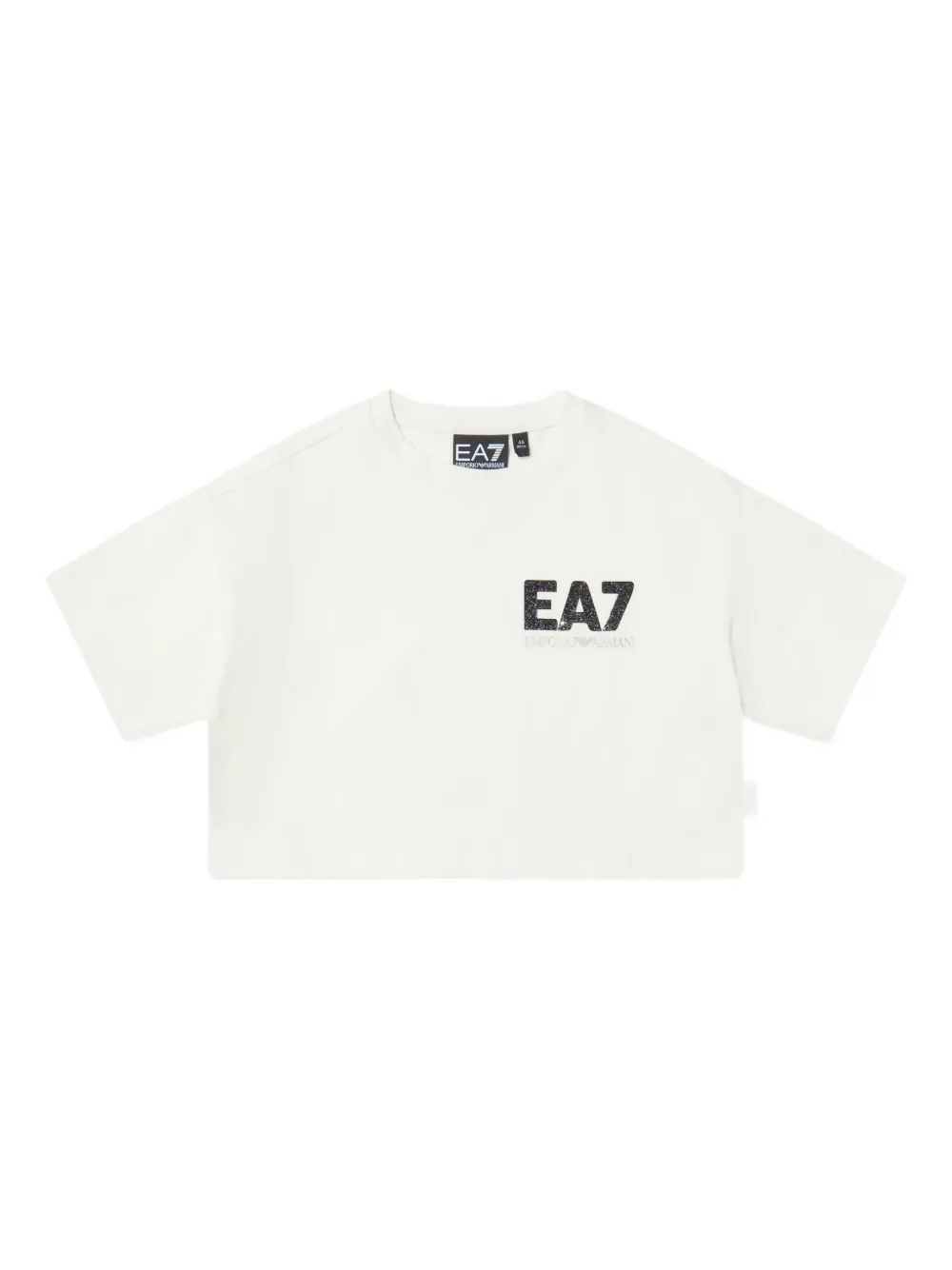 Emporio Ar i Kids glitter-logo cropped top Wit