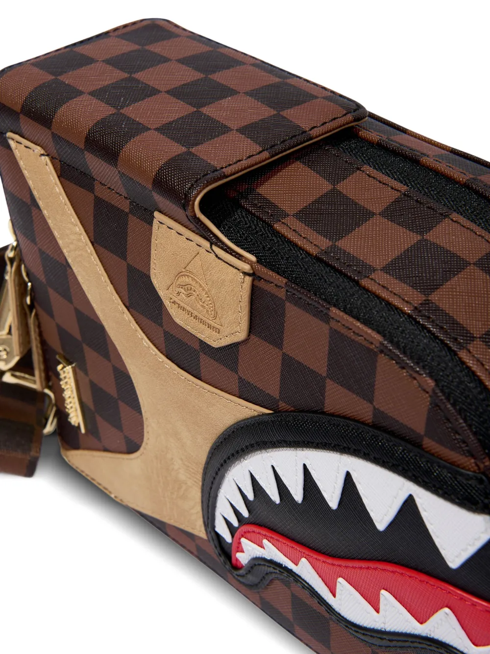 Sprayground Kid Hennyville Check-pattern Shark-detail Backpack In Brown