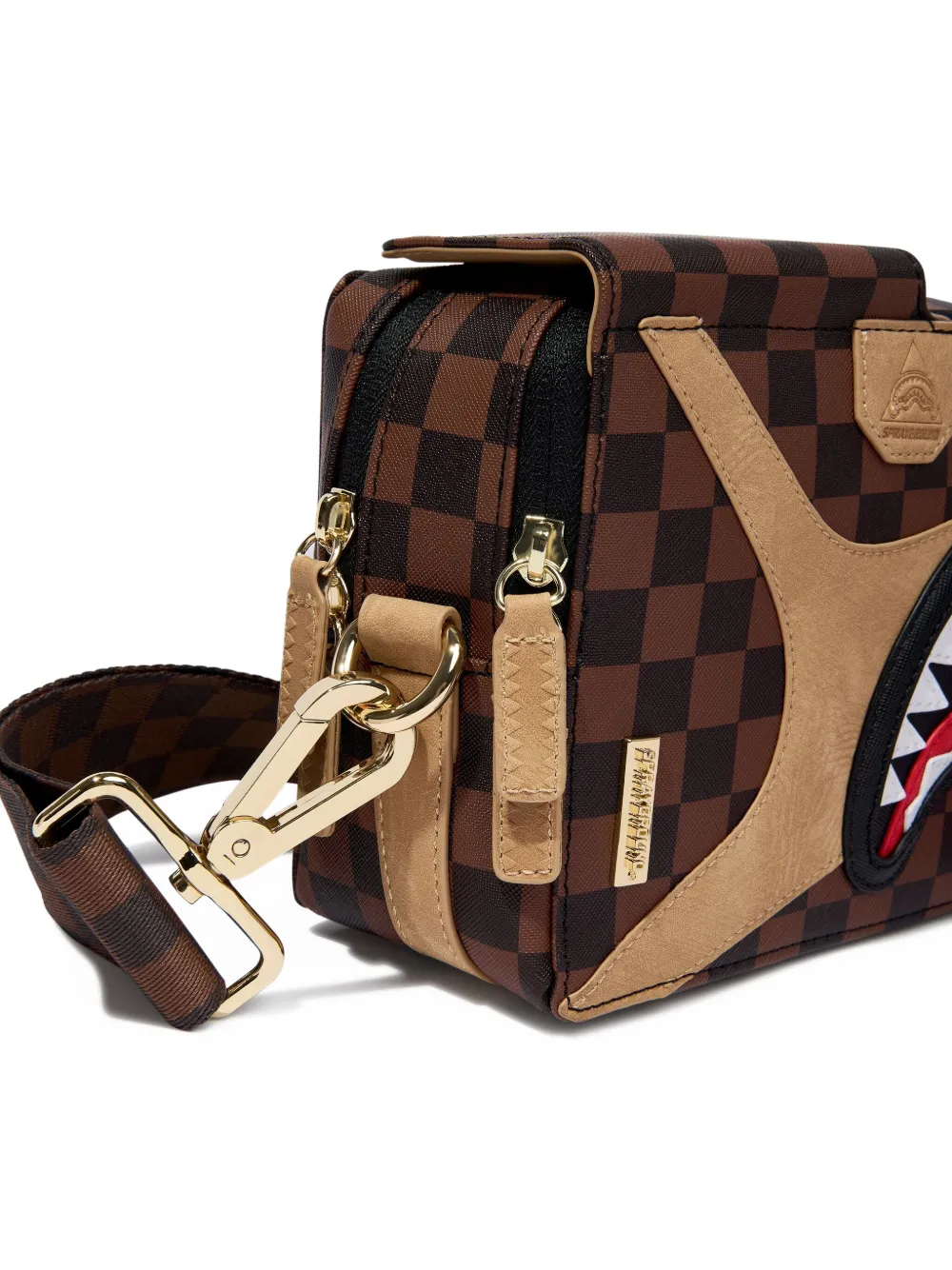 Sprayground Kid Hennyville Check-pattern Shark-detail Backpack In Brown