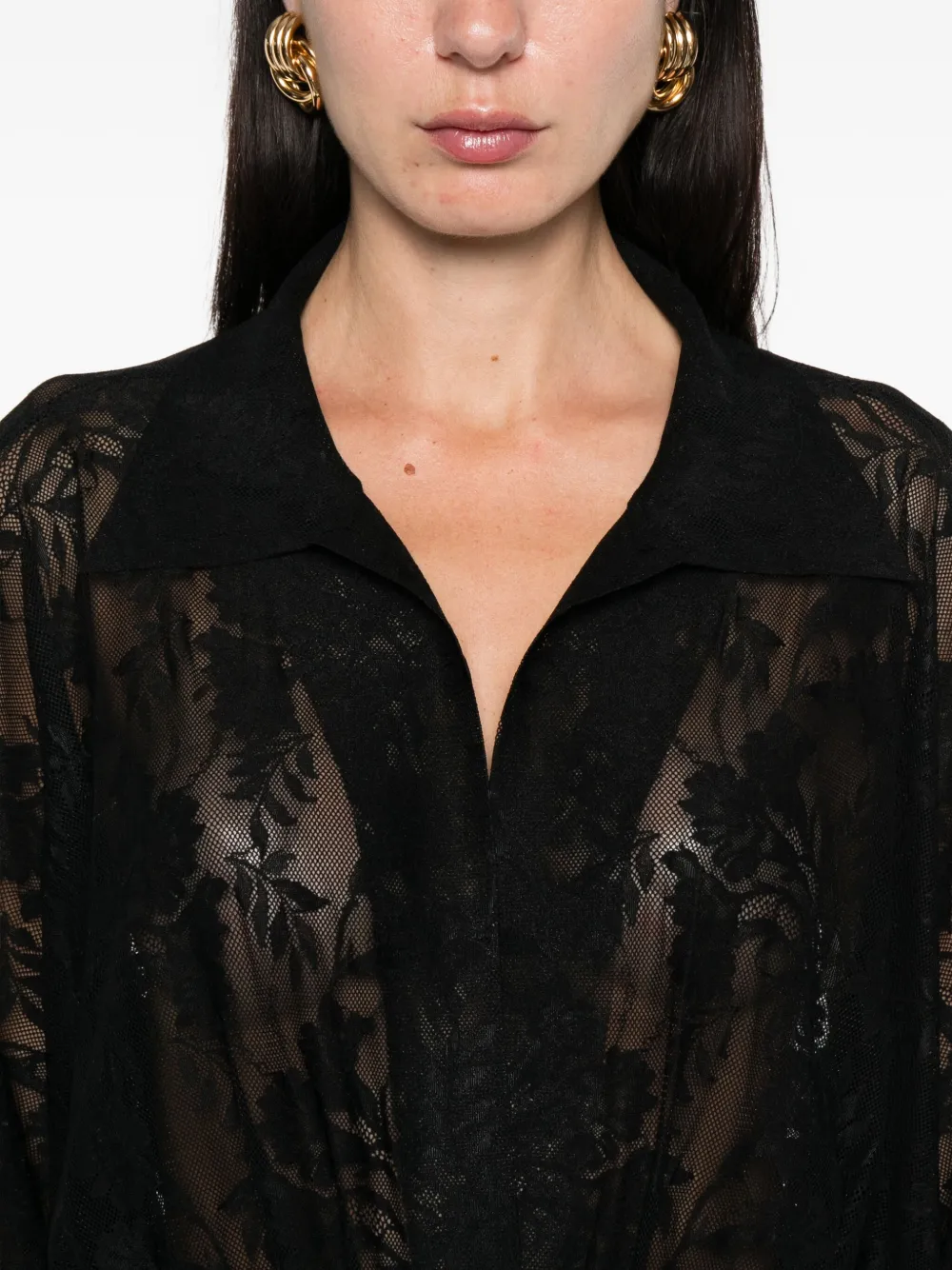 Norma Kamali floral-lace bodysuit Zwart