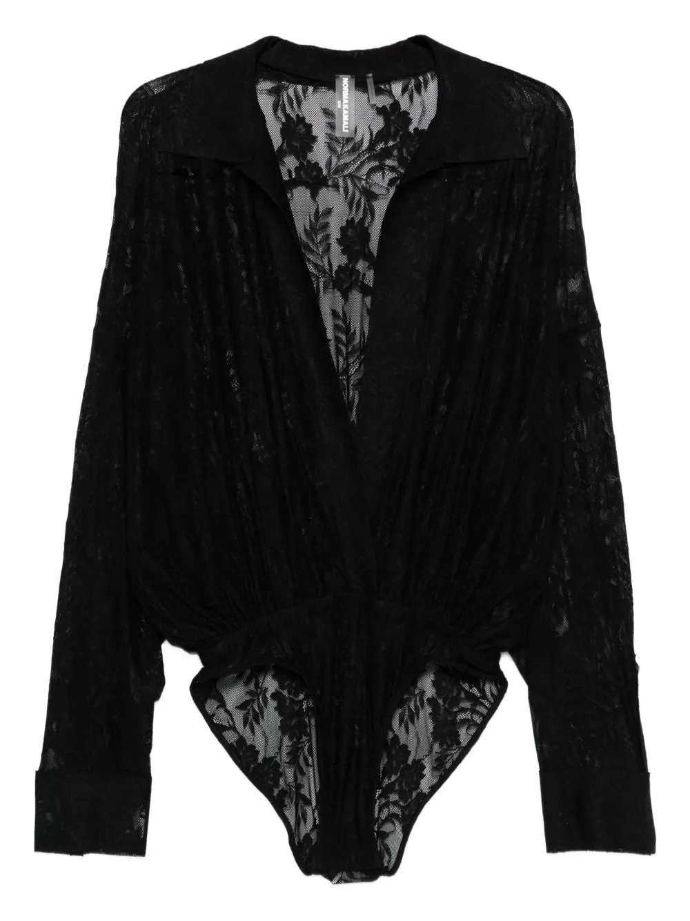 Norma Kamali floral-lace bodysuit Zwart