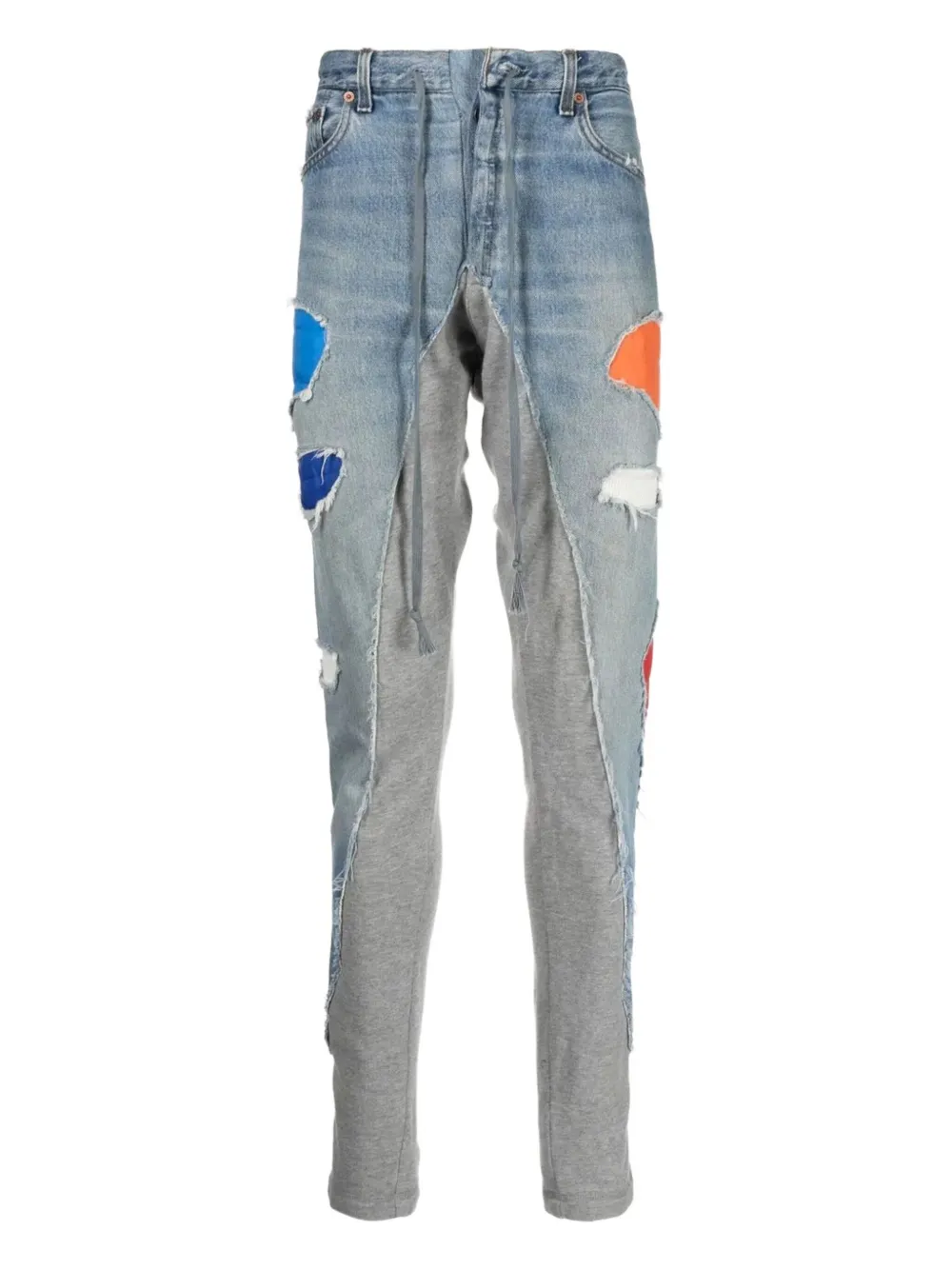 Greg Lauren Trainingsbroek met gerafeld denim patchwork Blauw