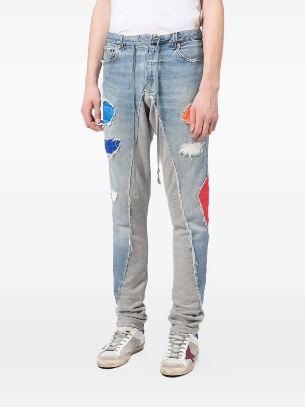 Greg Lauren Trainingsbroek met gerafeld denim patchwork Blauw
