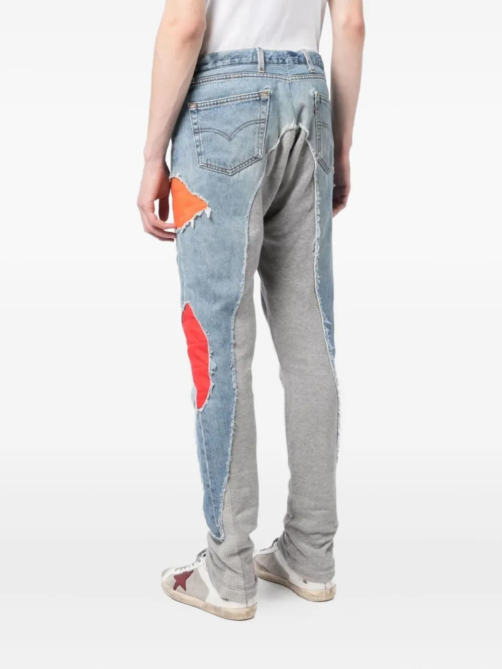 Greg Lauren Trainingsbroek met gerafeld denim patchwork Blauw