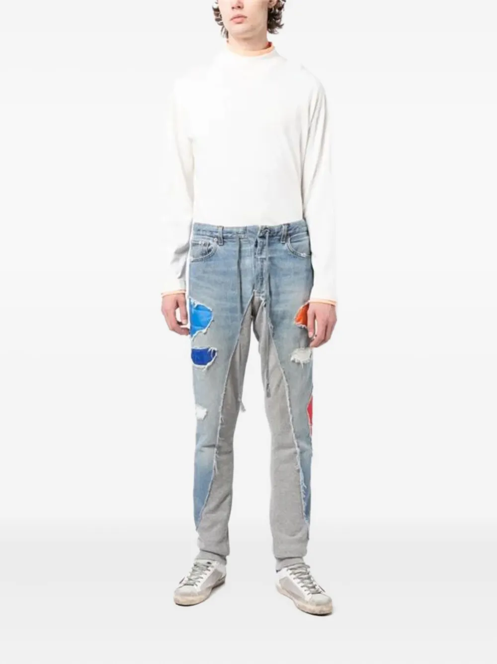 Greg Lauren Trainingsbroek met gerafeld denim patchwork Blauw