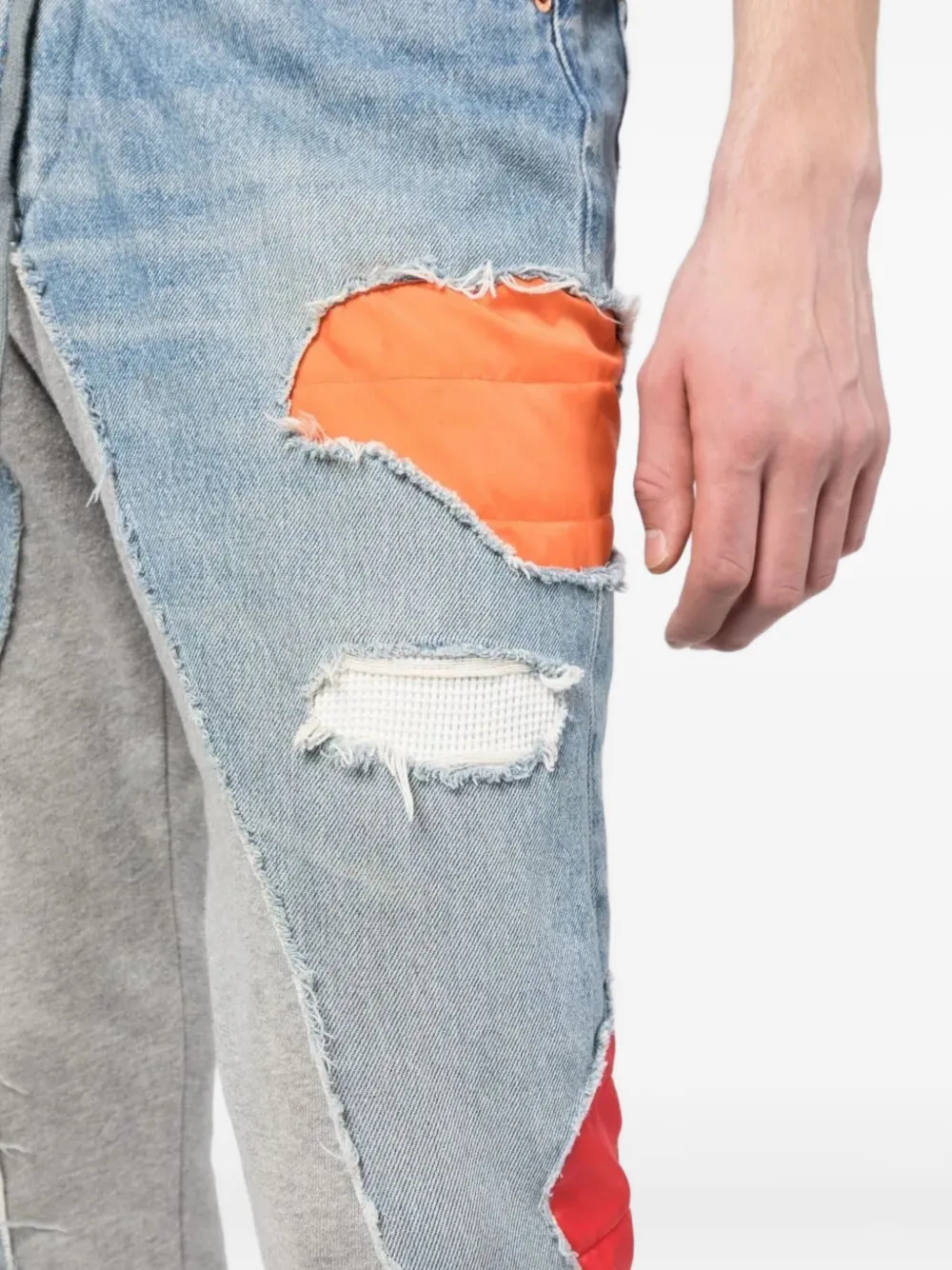 Greg Lauren Trainingsbroek met gerafeld denim patchwork Blauw
