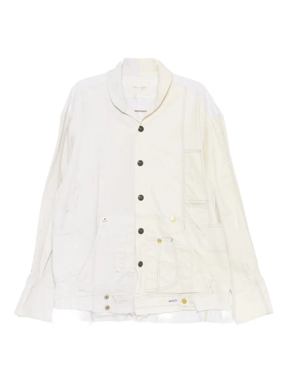 Greg Lauren Distressed Cotton Shirt Jacket In White