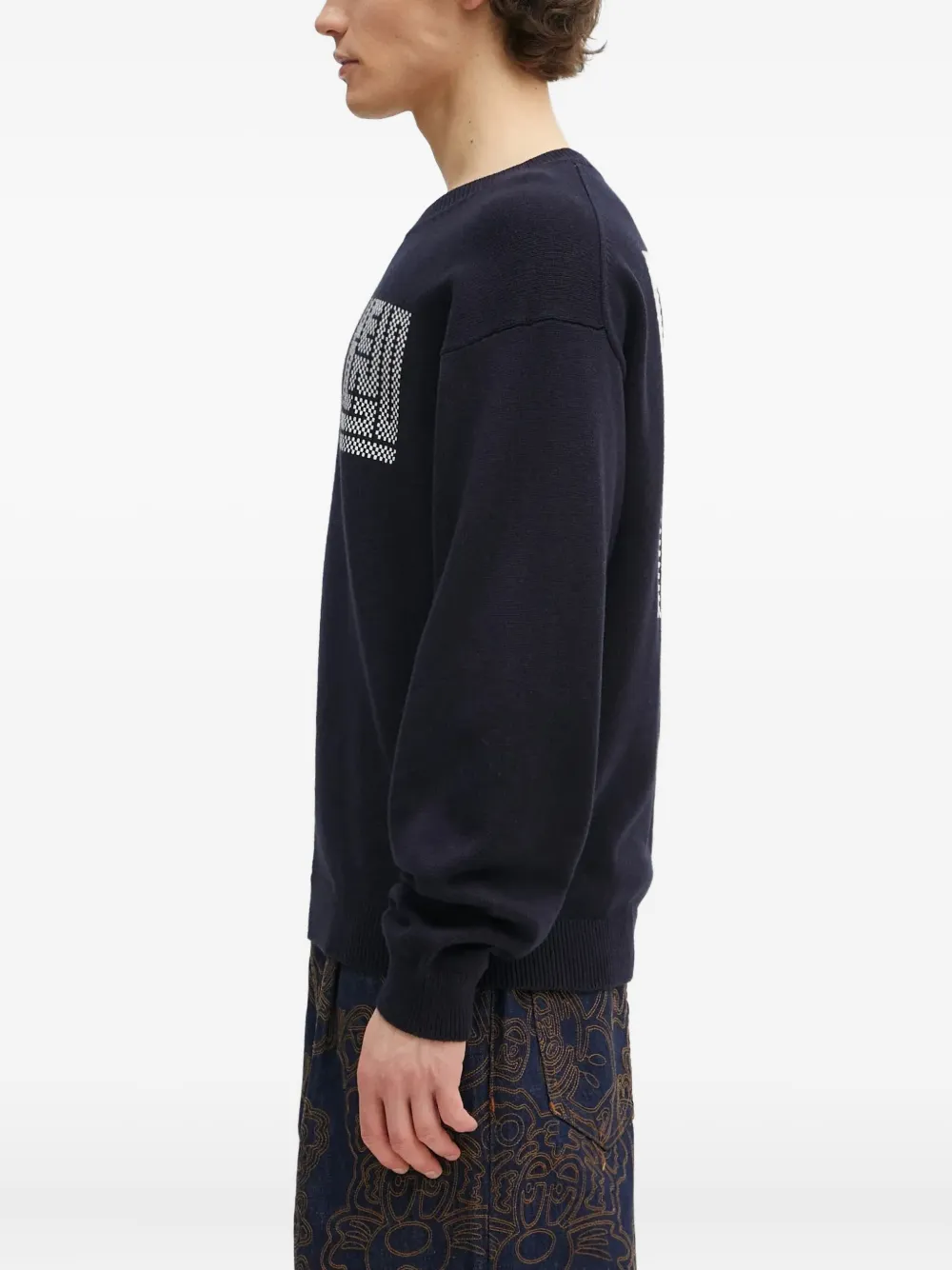 Kenzo Kamon trui met intarsia logo Blauw