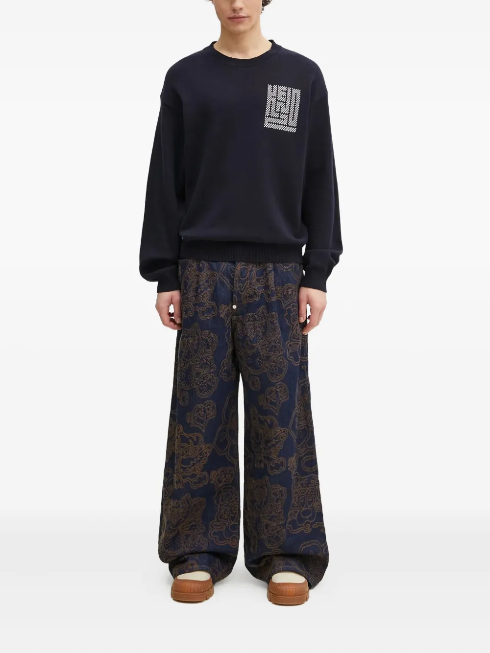 Kenzo Kamon trui met intarsia logo Blauw