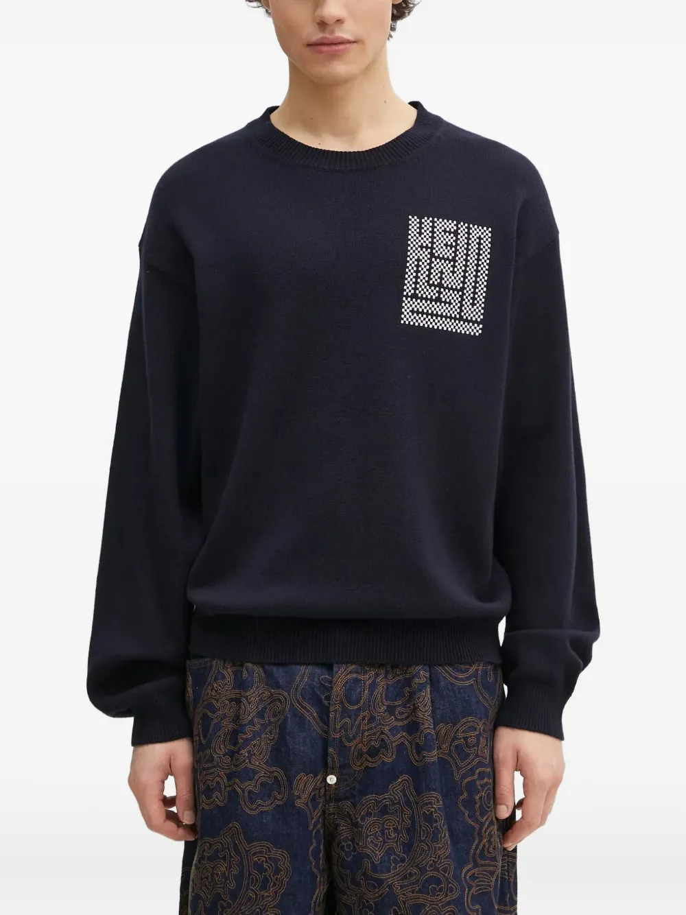 Kenzo Kamon trui met intarsia logo Blauw