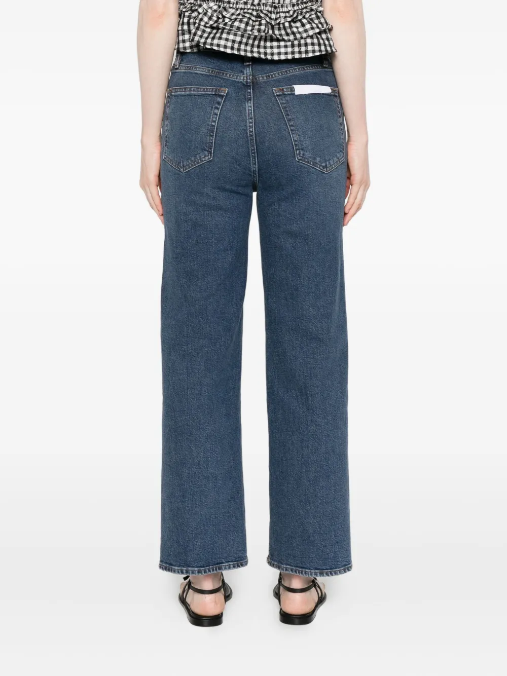 Frame The Wide High Waist Ankle Wide Leg Jeans In Blue