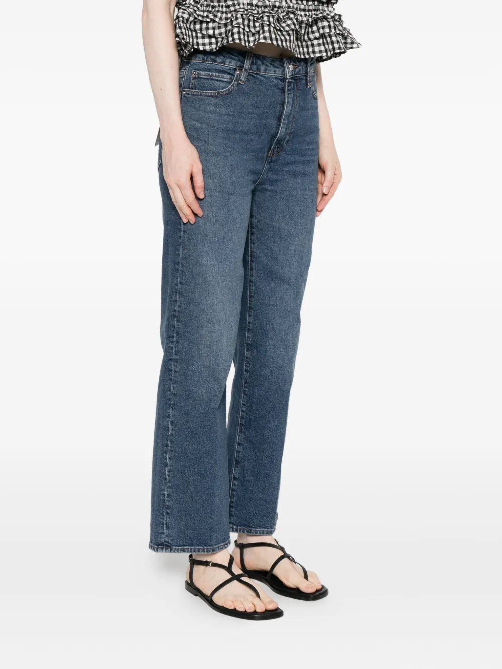 Frame The Wide High Waist Ankle Wide Leg Jeans In Blue