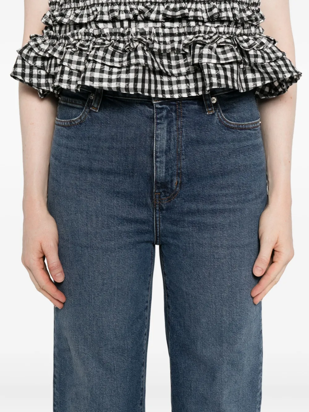 Frame The Wide High Waist Ankle Wide Leg Jeans In Blue