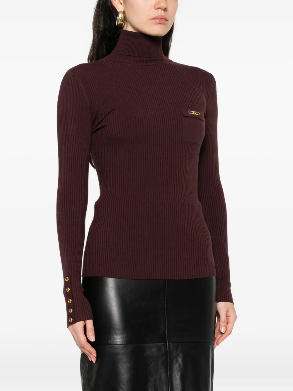 Elisabetta Franchi ribbed turtleneck top Paars