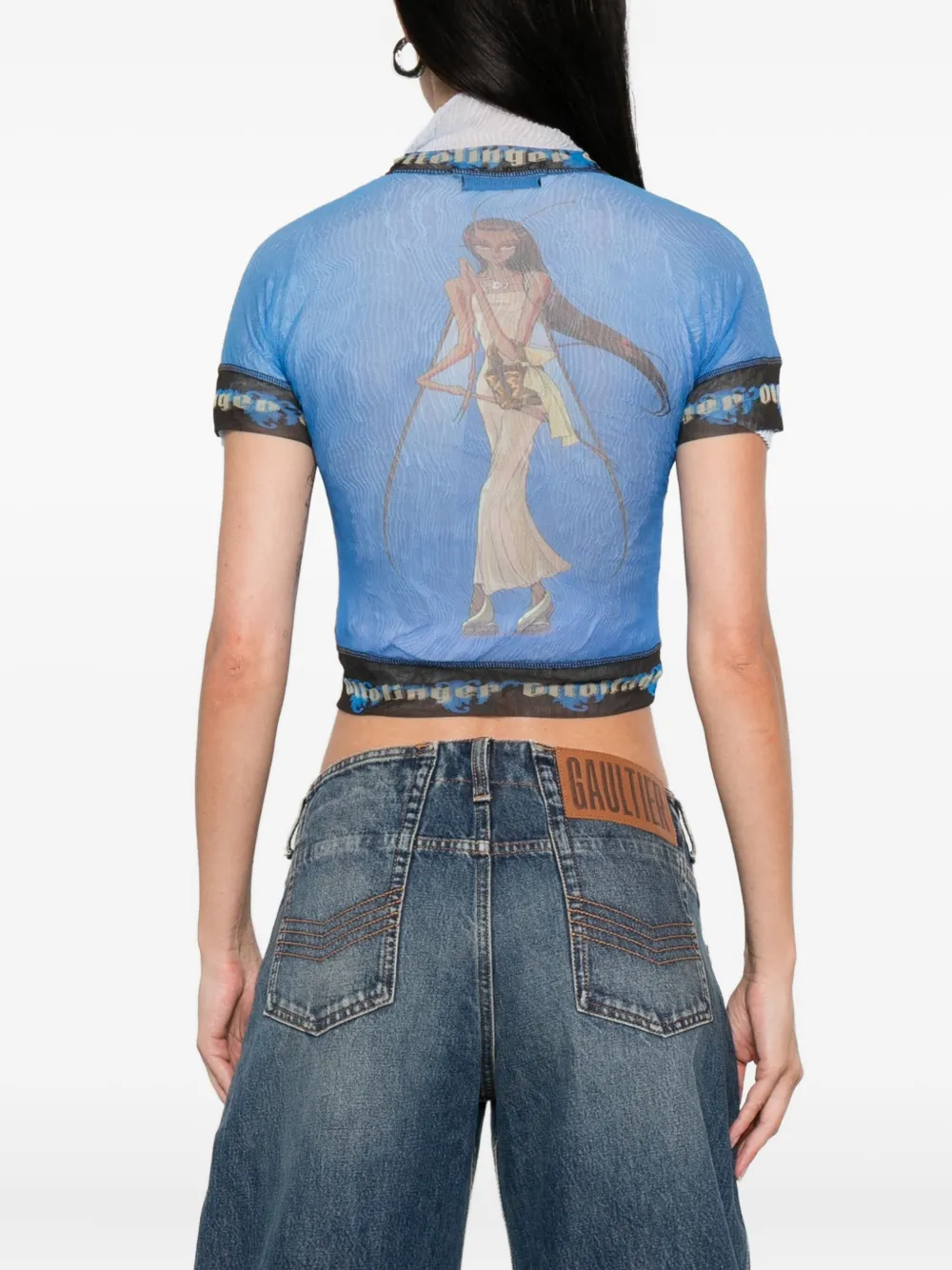 Ottolinger anime-print mesh top Zwart