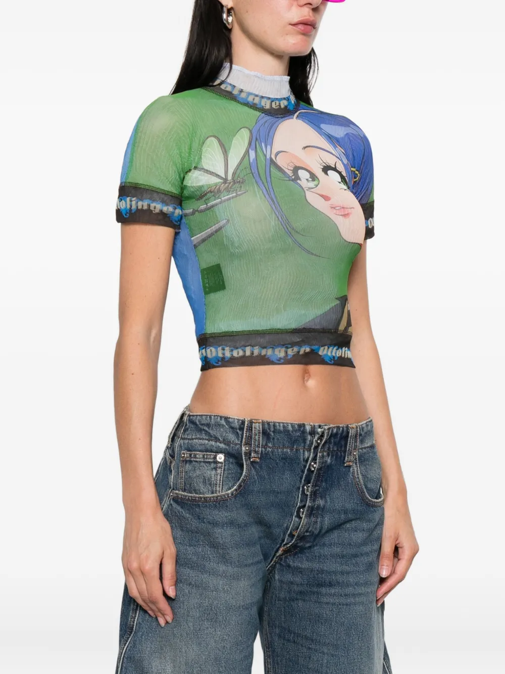 Ottolinger anime-print mesh top Zwart