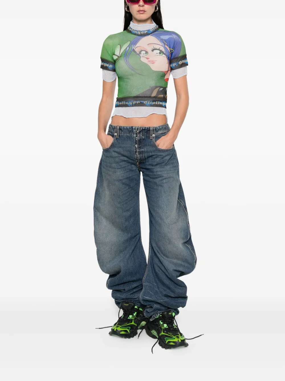 Ottolinger anime-print mesh top Zwart