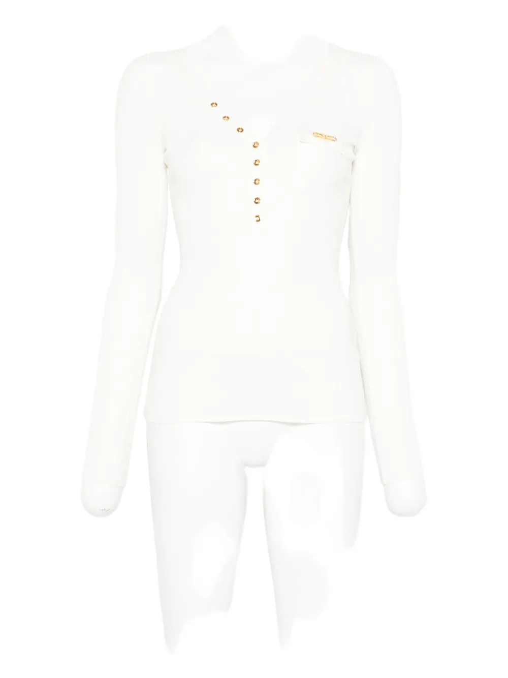 Elisabetta Franchi button-detailed ribbed top - ホワイト Elisabetta Franchi button-detailed ribbed top - ホワイト