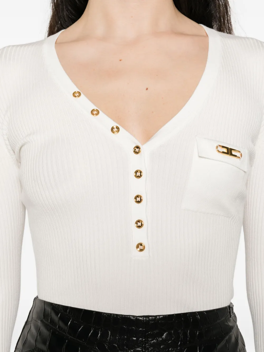 Elisabetta Franchi button-detailed ribbed top Wit