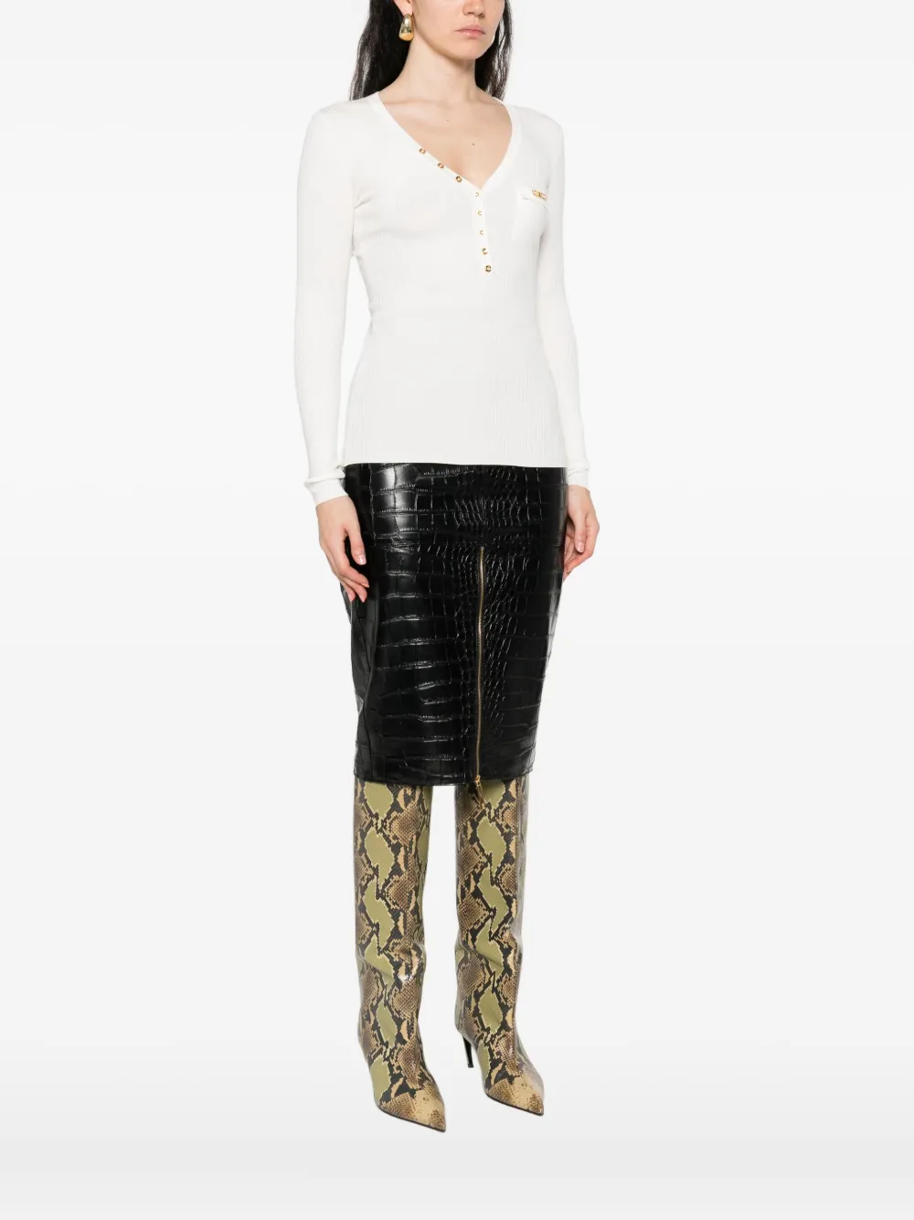 Elisabetta Franchi button-detailed ribbed top Wit