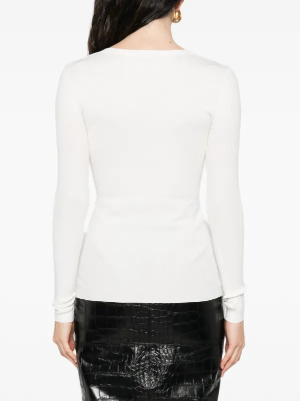 【★完売必至★】ELISABETTA FRANCHI ☆ ビスコースTシャツ Elisabetta Franchi button-detailed Ribbed Top | White | FARFETCH