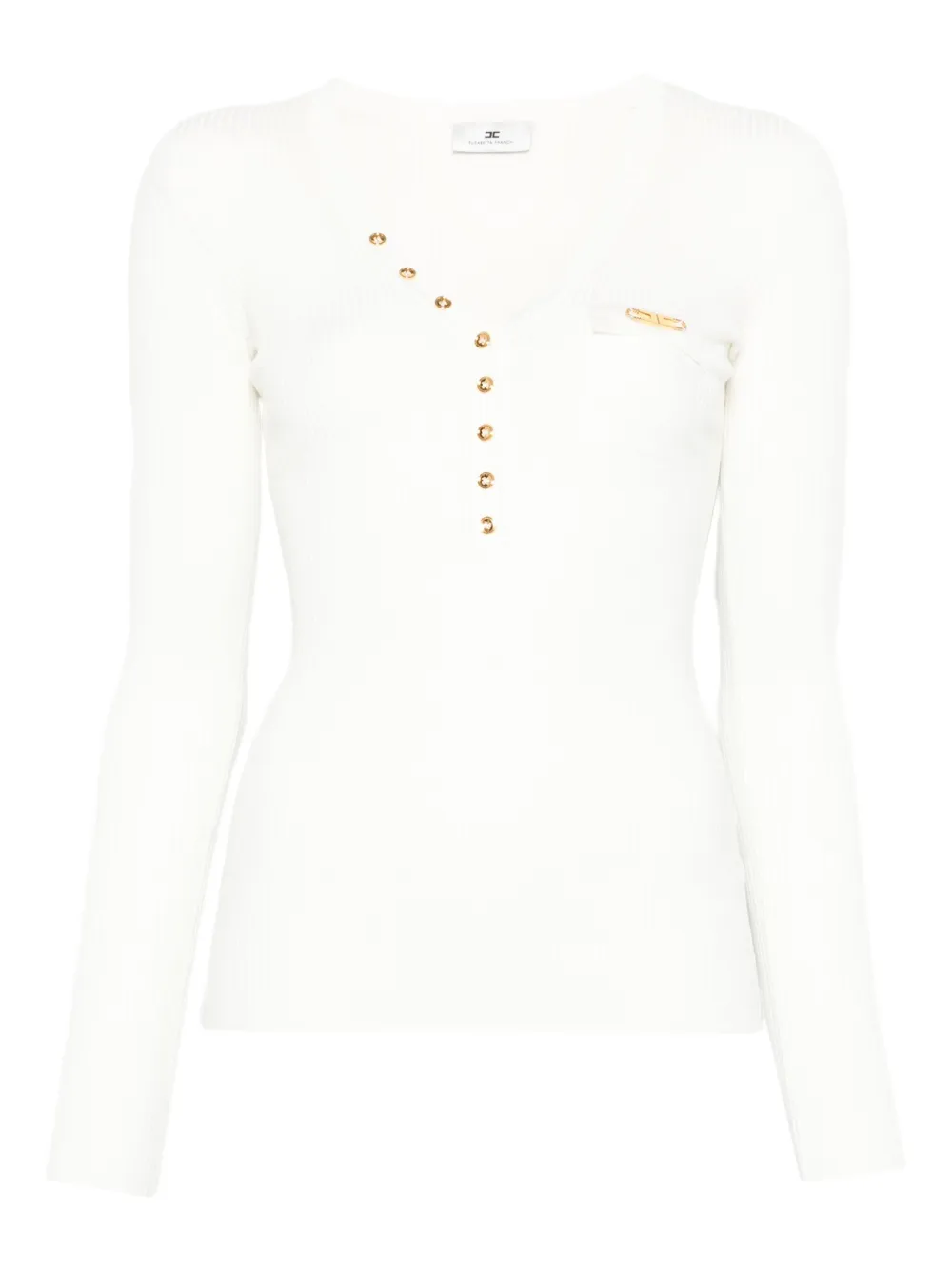 Elisabetta Franchi button-detailed ribbed top Wit