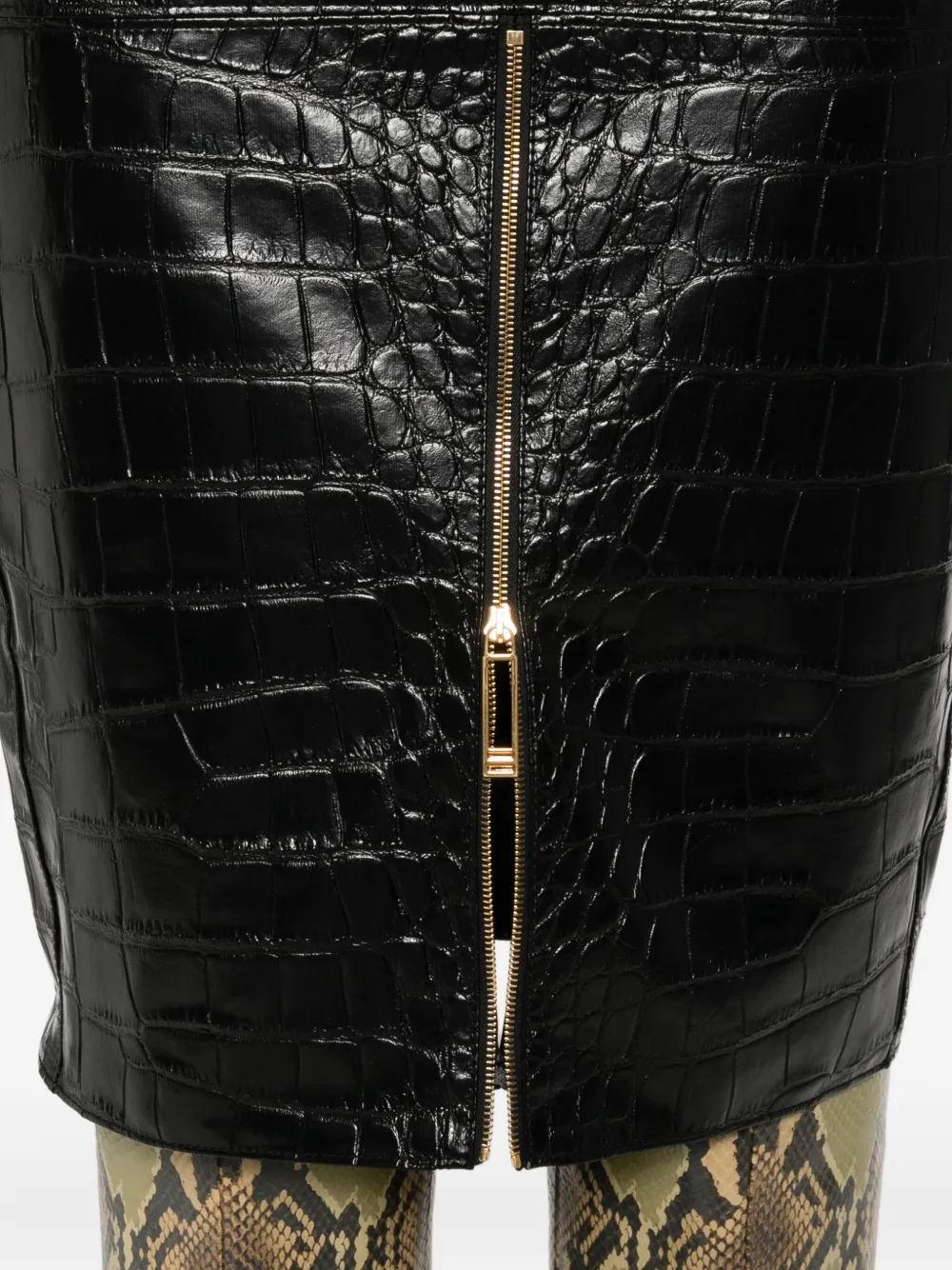 Elisabetta Franchi crocodile-effect zip-front skirt Zwart