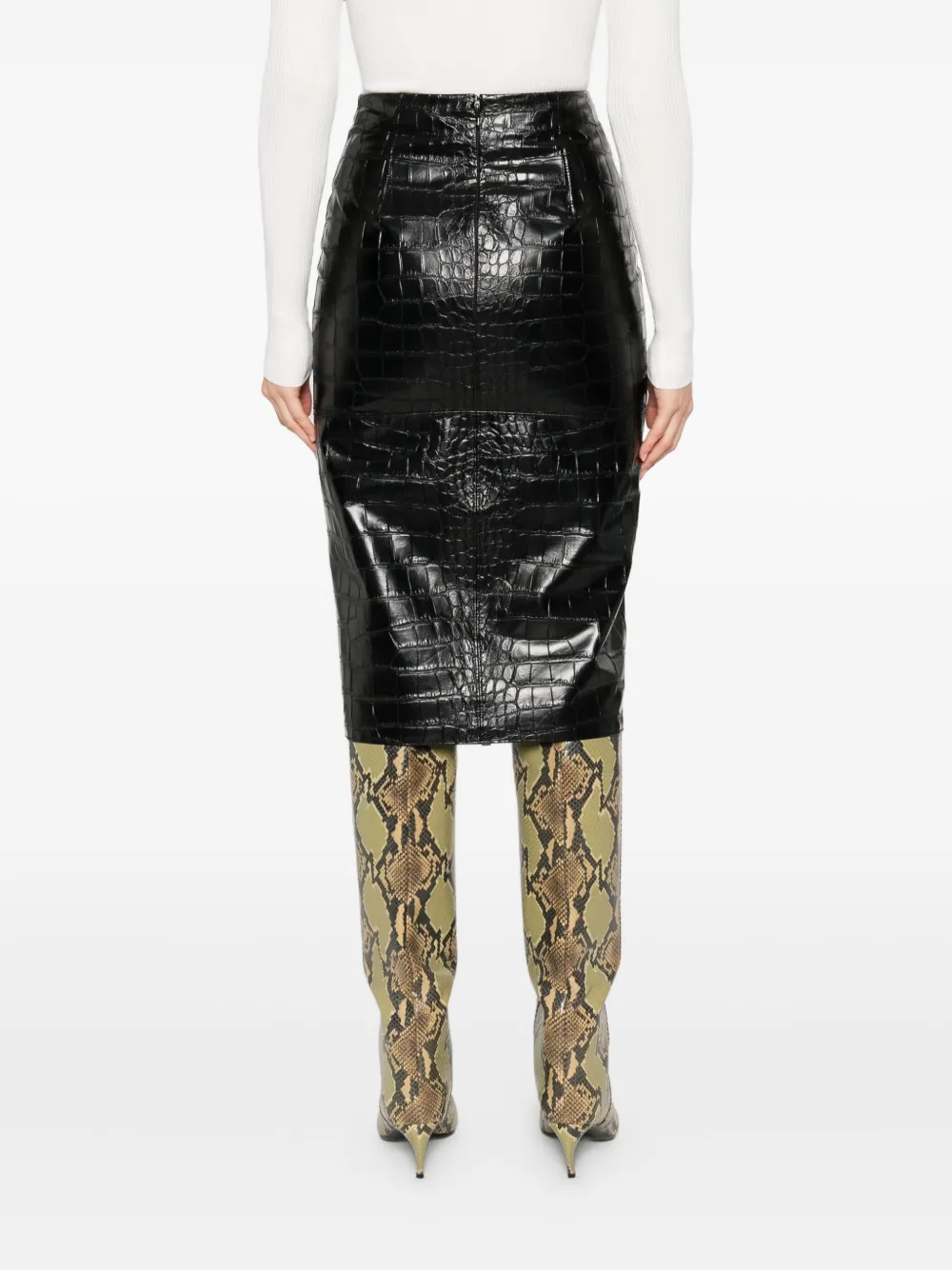Elisabetta Franchi crocodile-effect zip-front skirt Zwart