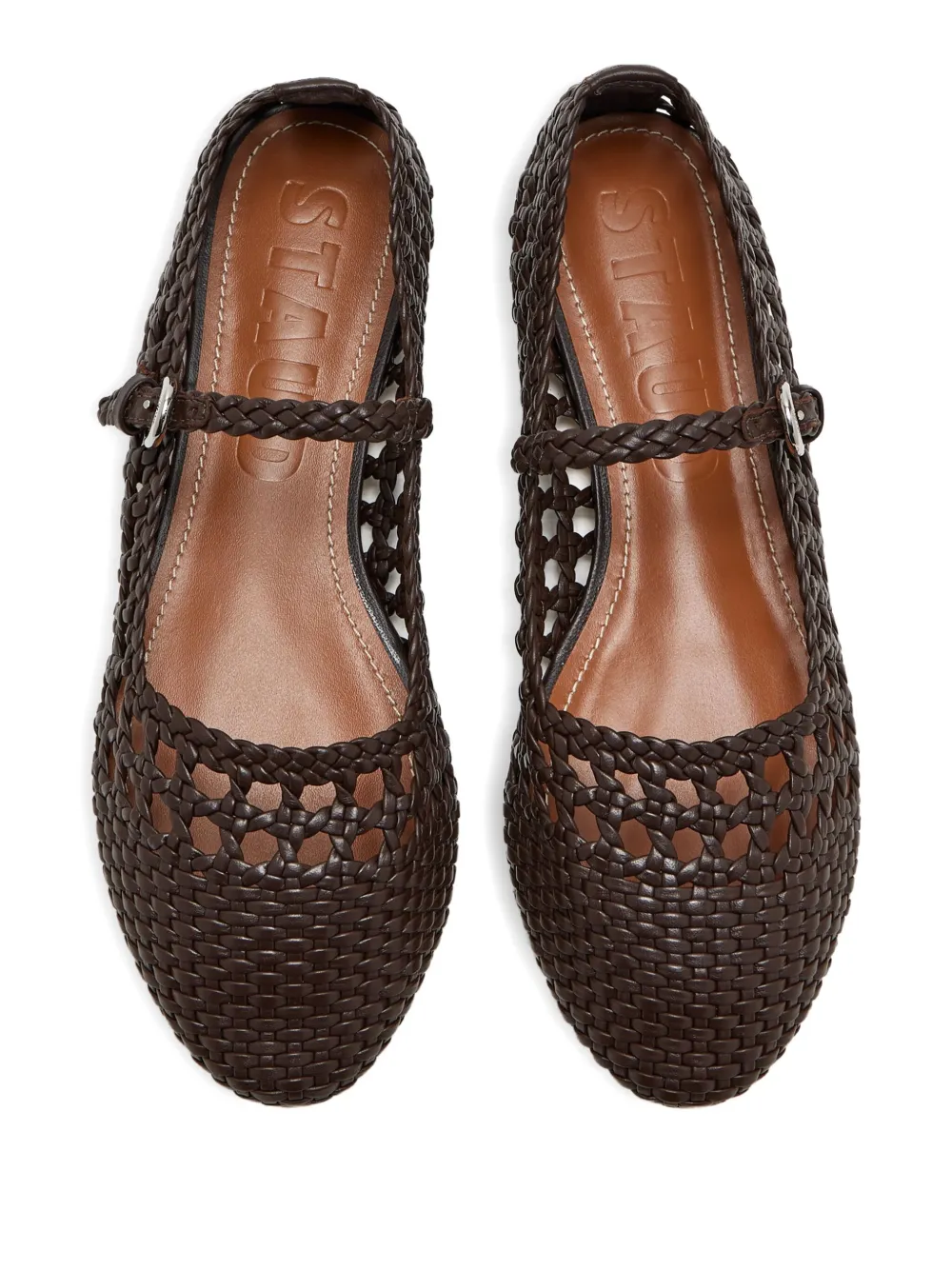 STAUD Nell Mary Jane buckled ballet flats Brown