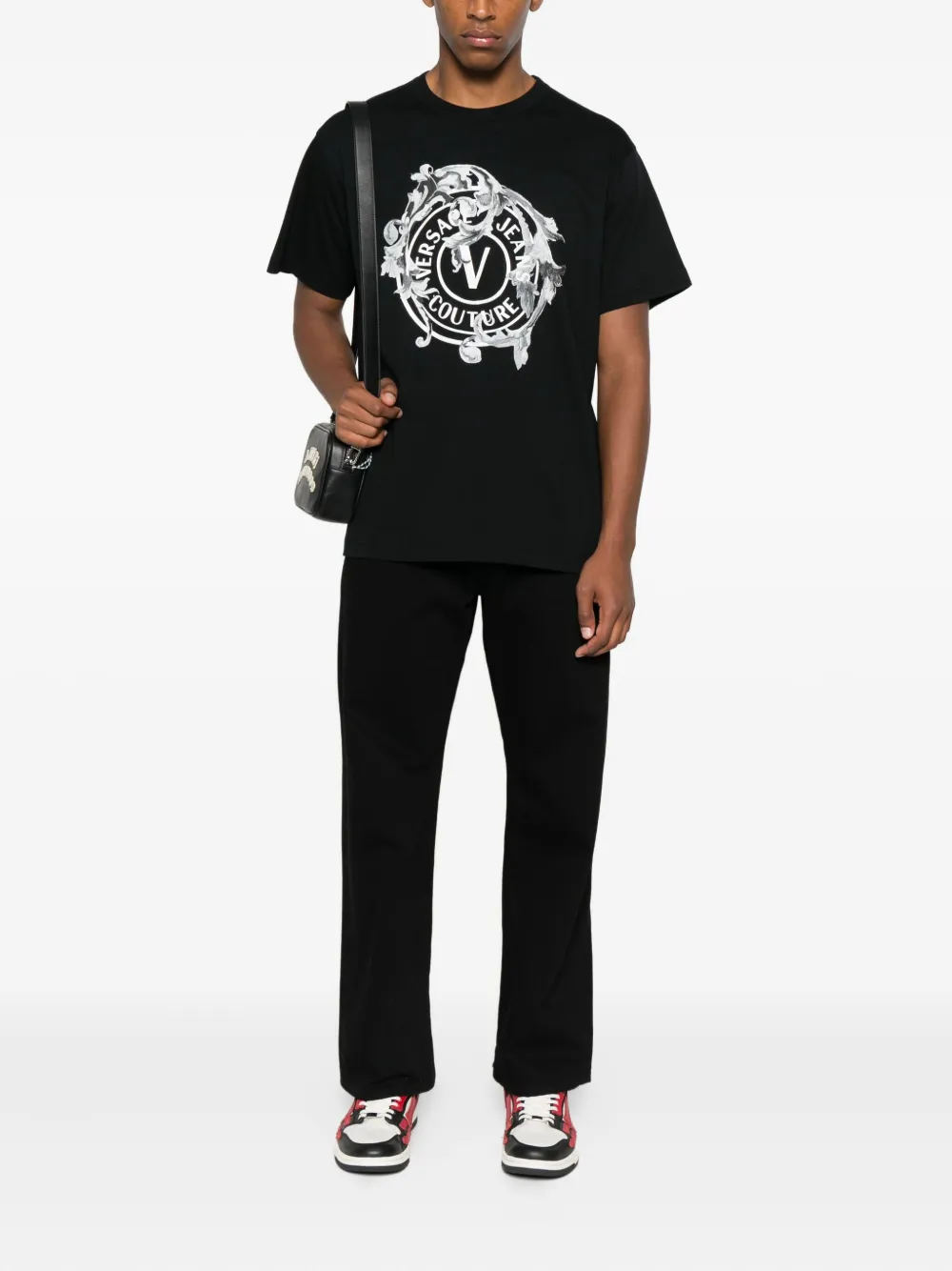 Versace Jeans Couture Katoenen T-shirt met barokprint Zwart