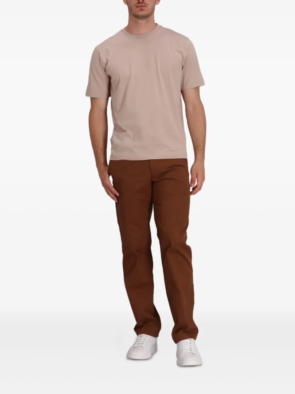 Herno Katoenen T-shirt met borduurwerk Beige