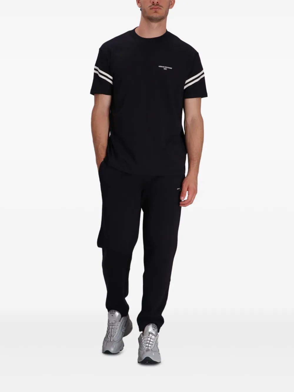Armani Exchange Katoenen T-shirt met mouwstreep - Zwart