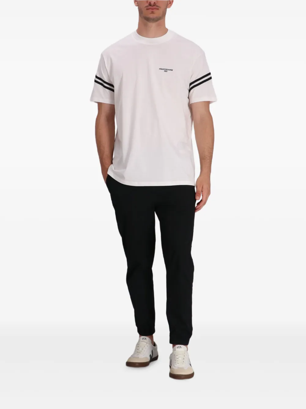 Armani Exchange stripe-detail cotton T-shirt Wit