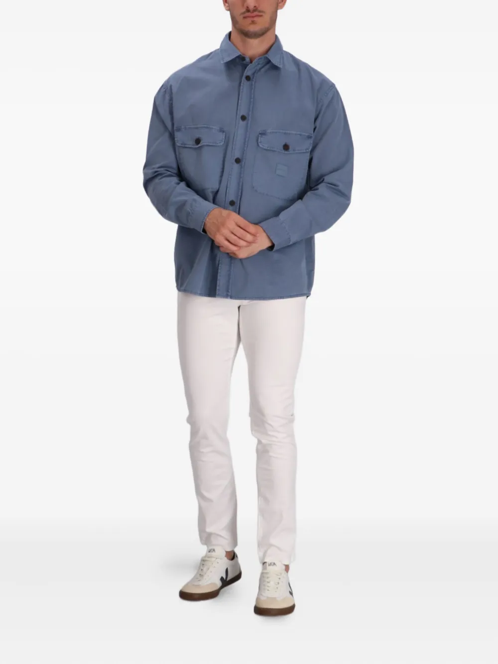 Emporio Armani Katoenen shirtjack met dubbele zak Blauw