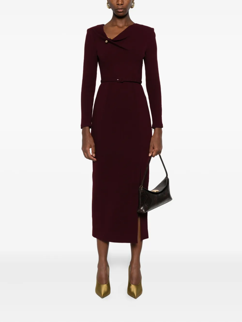 Roland Mouret Jurk met ceintuur en col Rood