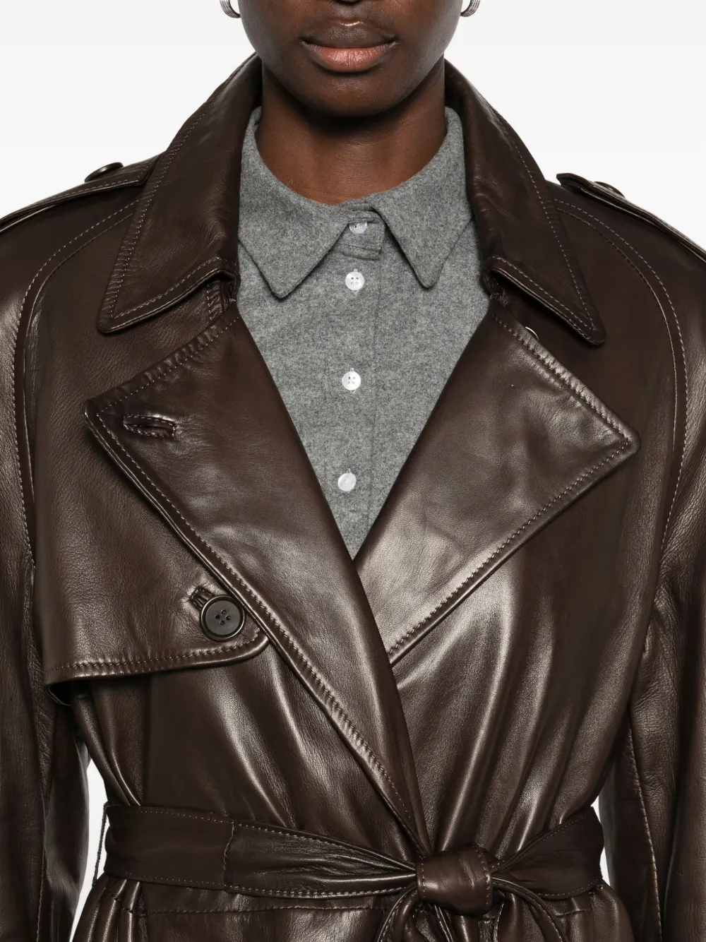 Salvatore Santoro Leren jas met dubbele rij knopen Bruin