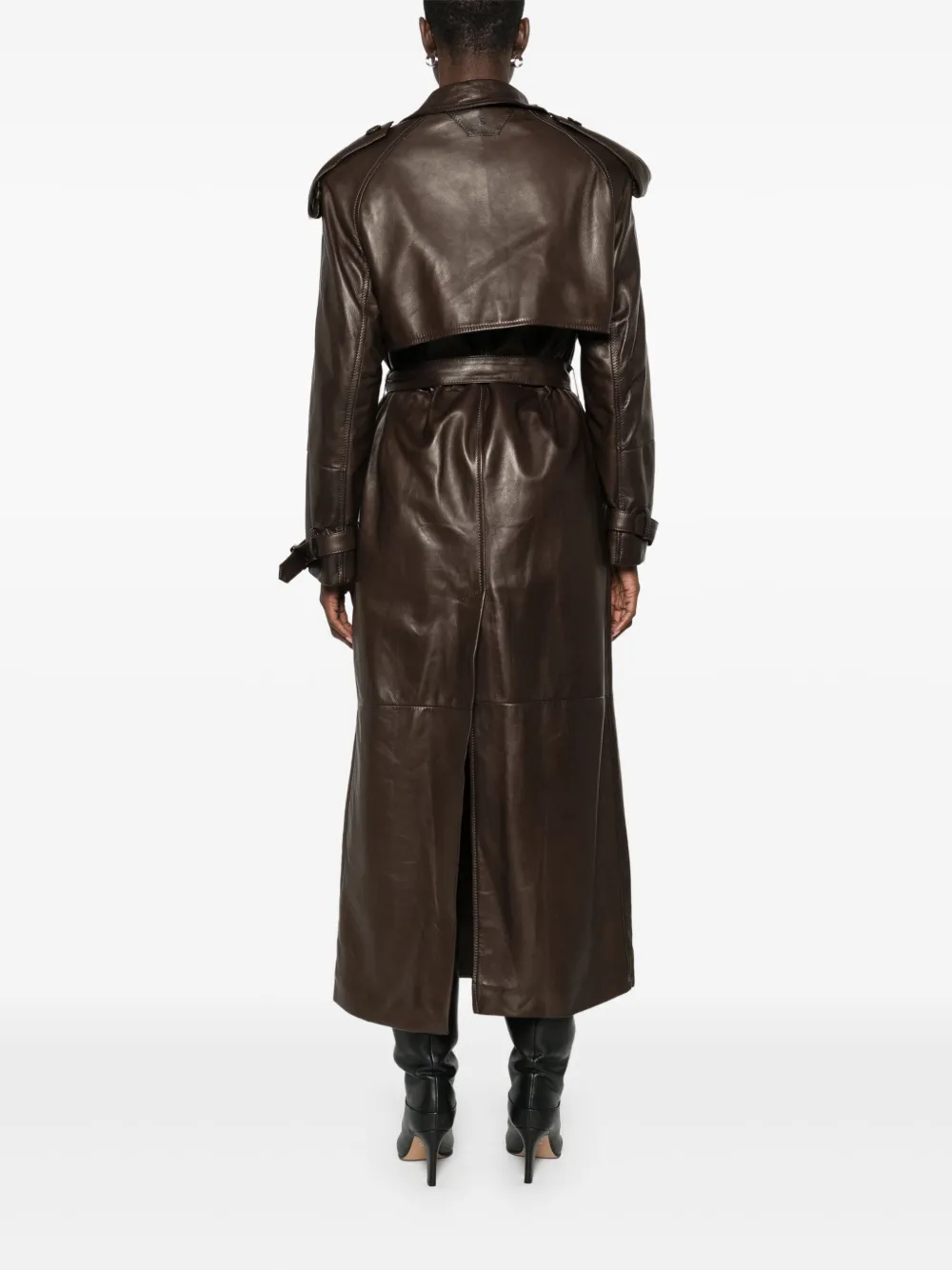 Salvatore Santoro Leren jas met dubbele rij knopen Bruin