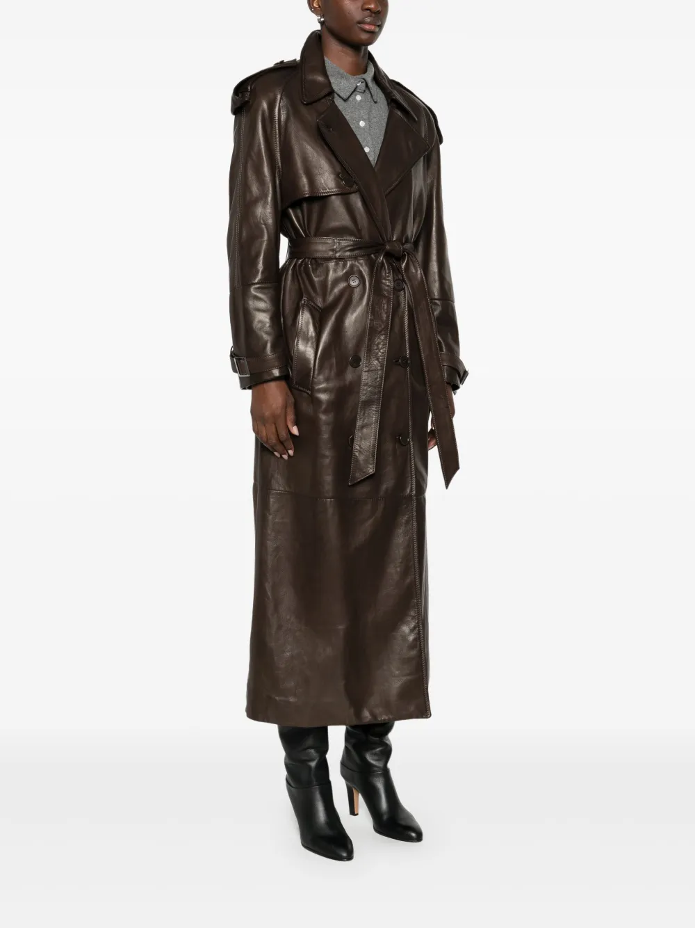 Salvatore Santoro Leren jas met dubbele rij knopen Bruin