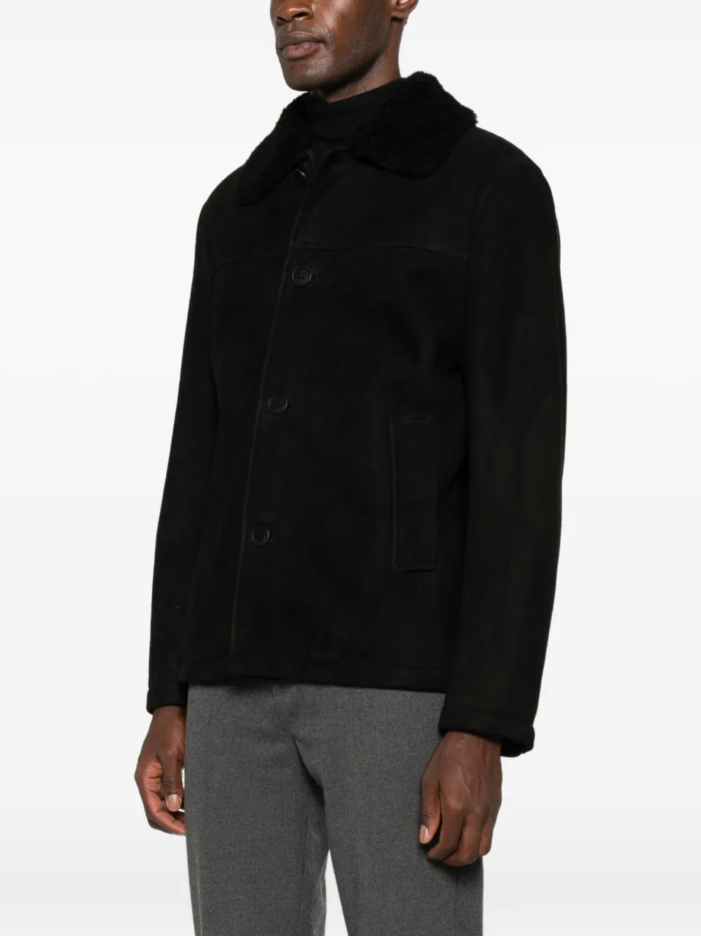 Salvatore Santoro Shearling-collar Coat In Black