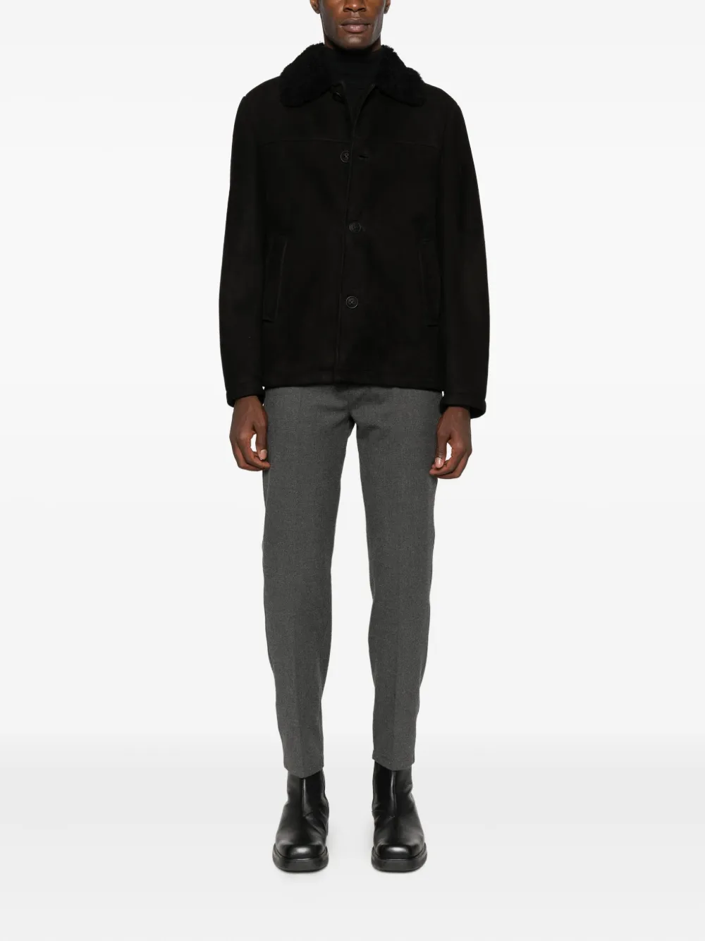 Salvatore Santoro Shearling-collar Coat In Black