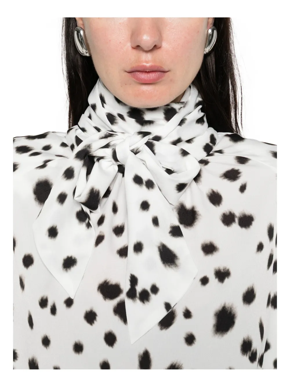 Rowen Rose Dalmatian-pattern Blouse In White