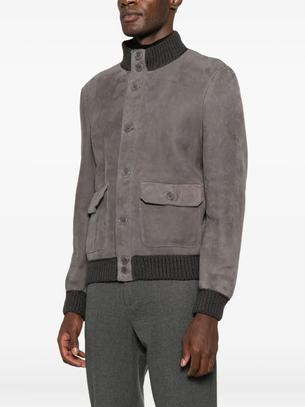 Salvatore Santoro Bomberjack met geribbelde afwerking Grijs