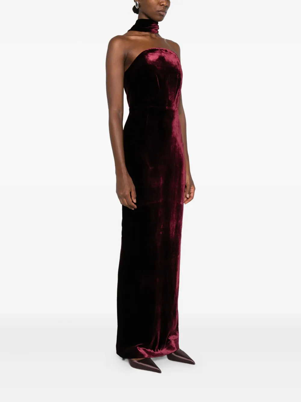 Roland Mouret Fluwelen jurk met halternek Rood