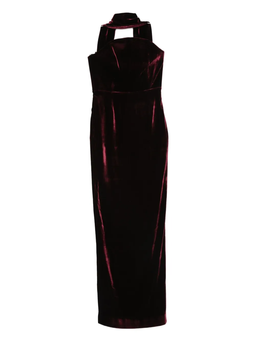 Roland Mouret Halter-neck Velvet Dress In Burgundy