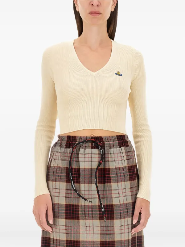 Vivienne Westwood ニット ロンドン Vivienne Westwood ロゴエンブロイダリー Vネック セーター | ホワイト