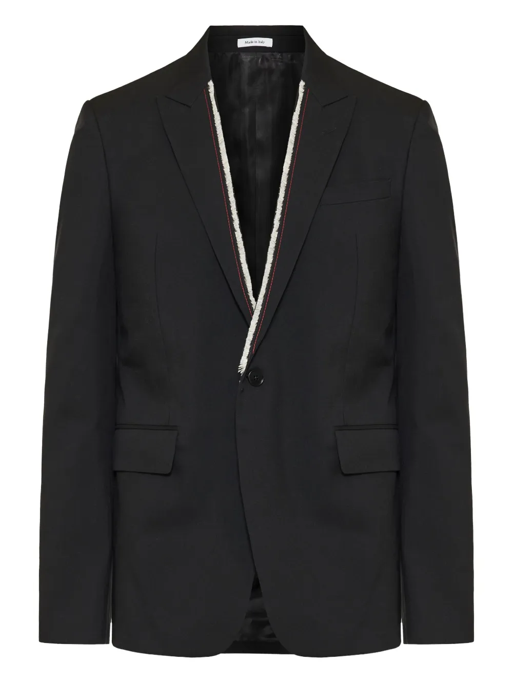 Alexander McQueen single-button frayed-detail jacket - ブラック Alexander McQueen single-button frayed-detail jacket - ブラック