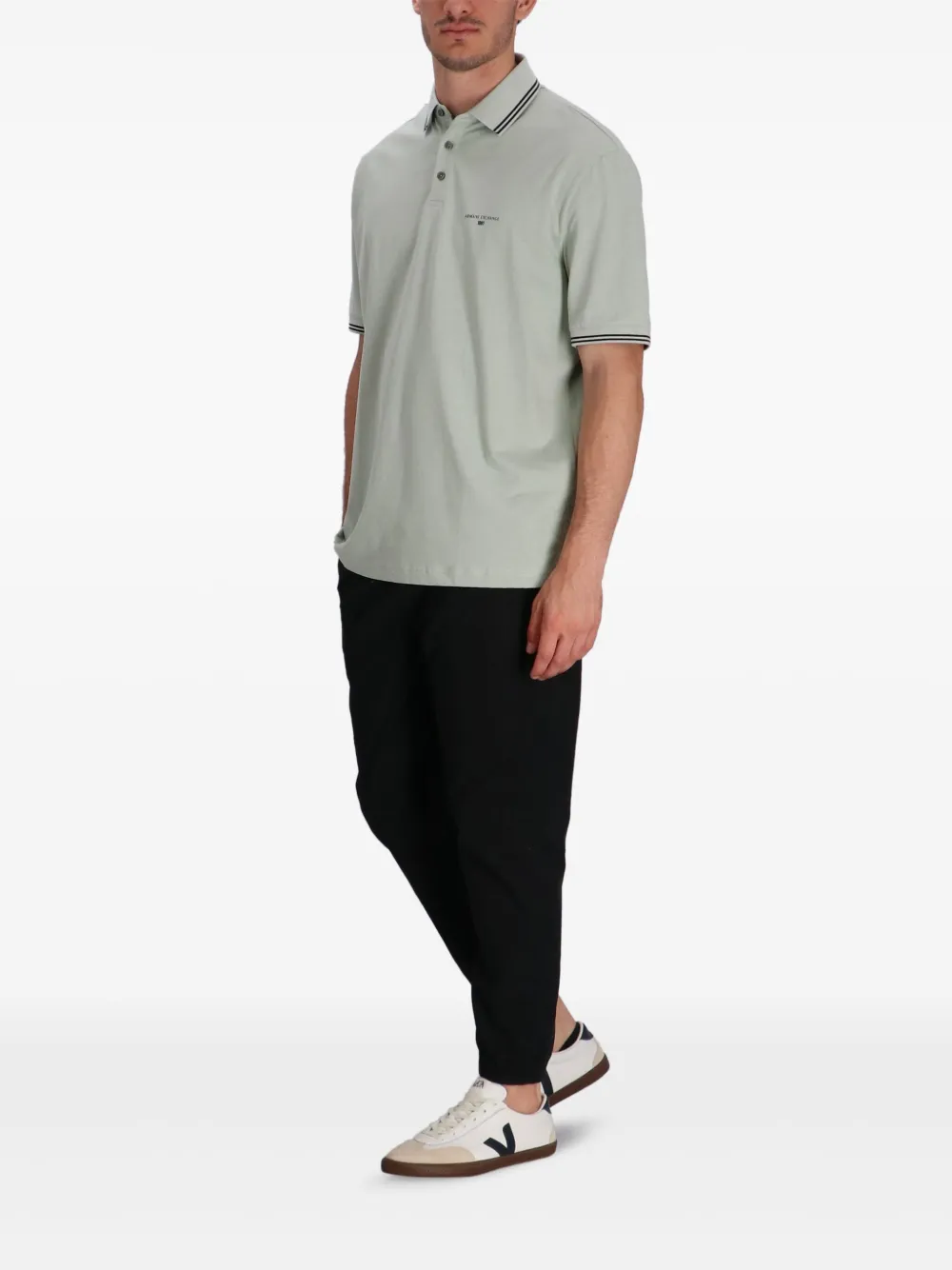 Armani Exchange tipped-collar cotton polo shirt Groen
