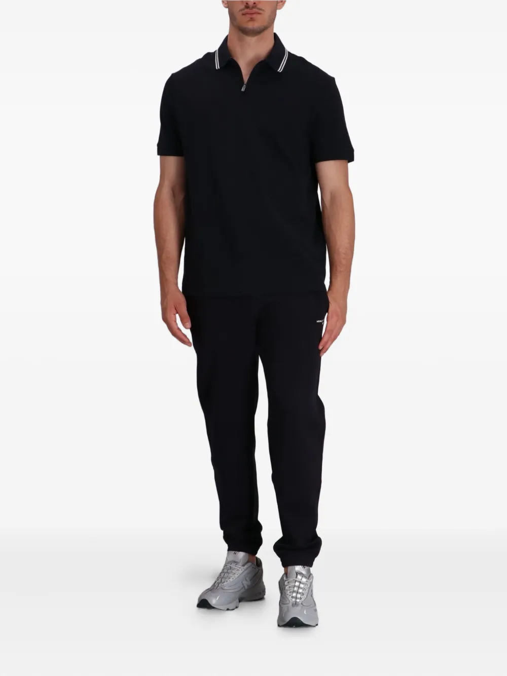 Armani Exchange zip-neck cotton polo shirt Zwart
