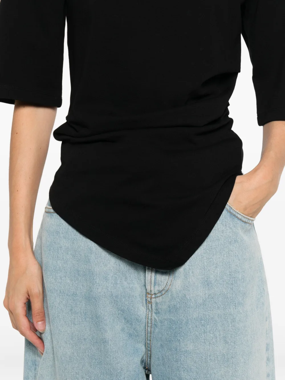Rohe Asymmetrical Black Organic Cotton Woven T-shirt In Black