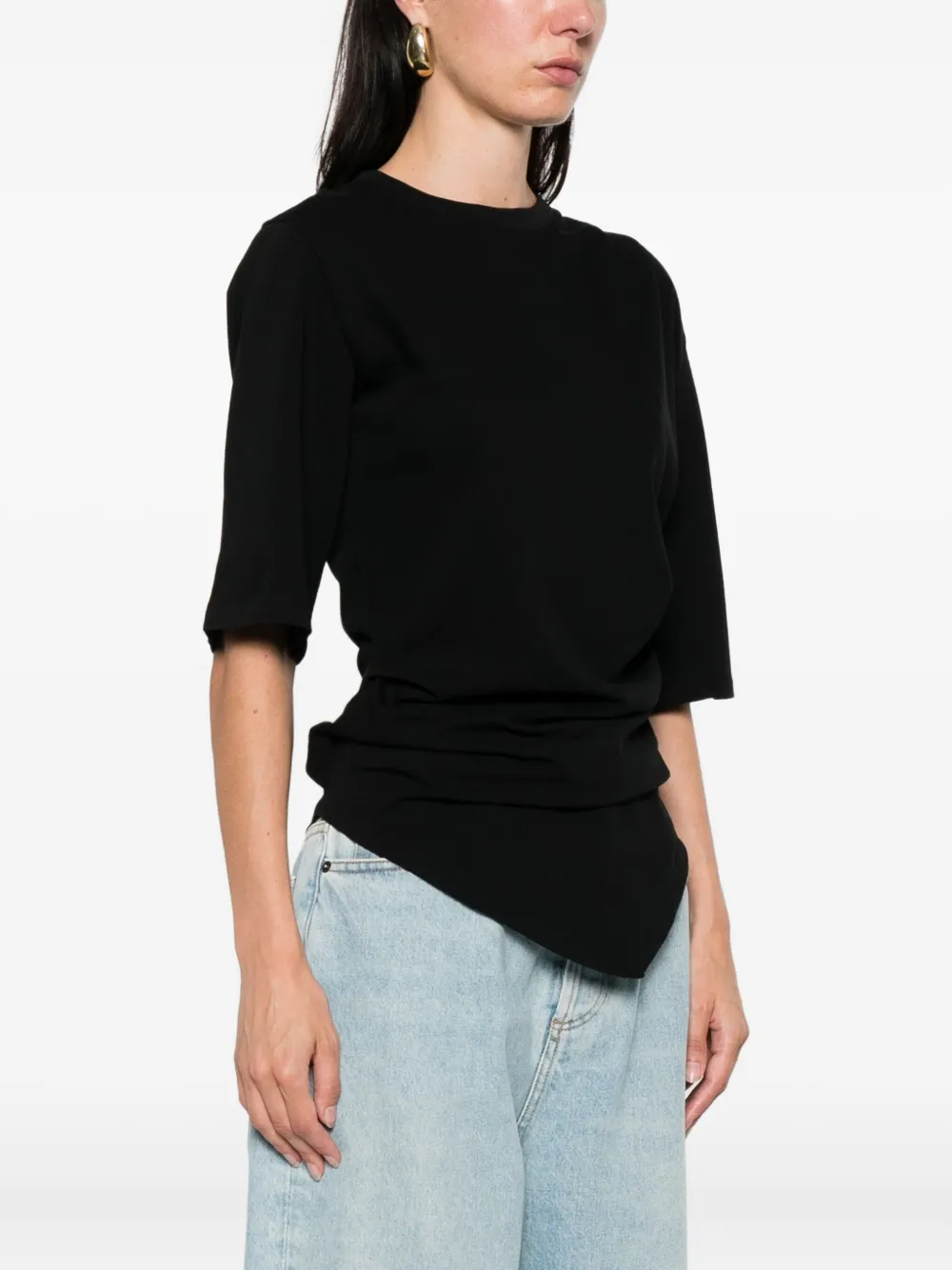 Rohe Asymmetrical Black Organic Cotton Woven T-shirt In Black